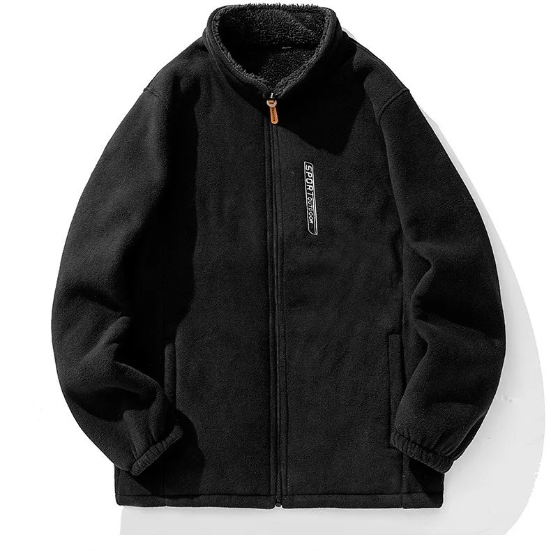 Winter Warm Fleece Jackets for Men Climbing Double Thicken Pocket Jacket Outdoor High Collar Windproof Ski Sweatshirt Coats Men 241011