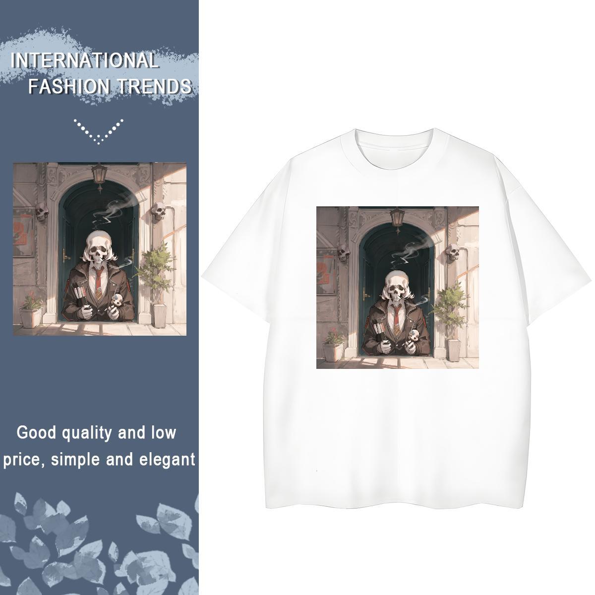 Classic Womens T Shirts 230g Pure Cotton Breathable Crew Neck Sports Street Wear skull Women Tees Designer Nice White Plus Size Clothes Shirt