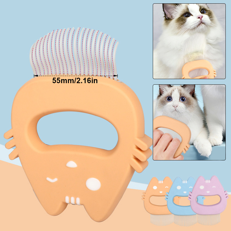 Cute Cat Shell Comb Soft Bent Needle Cat Head Shape Cat Floating Hair Comb Plastic Cat Hair Removal Needle Comb Pet Supplies