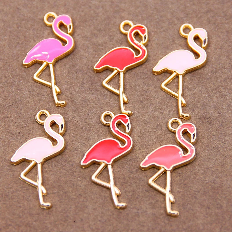 10pcs 2615mm enamel flamingo charm for jewelry making and crafting earring bracelet fashion animal pendant 241010