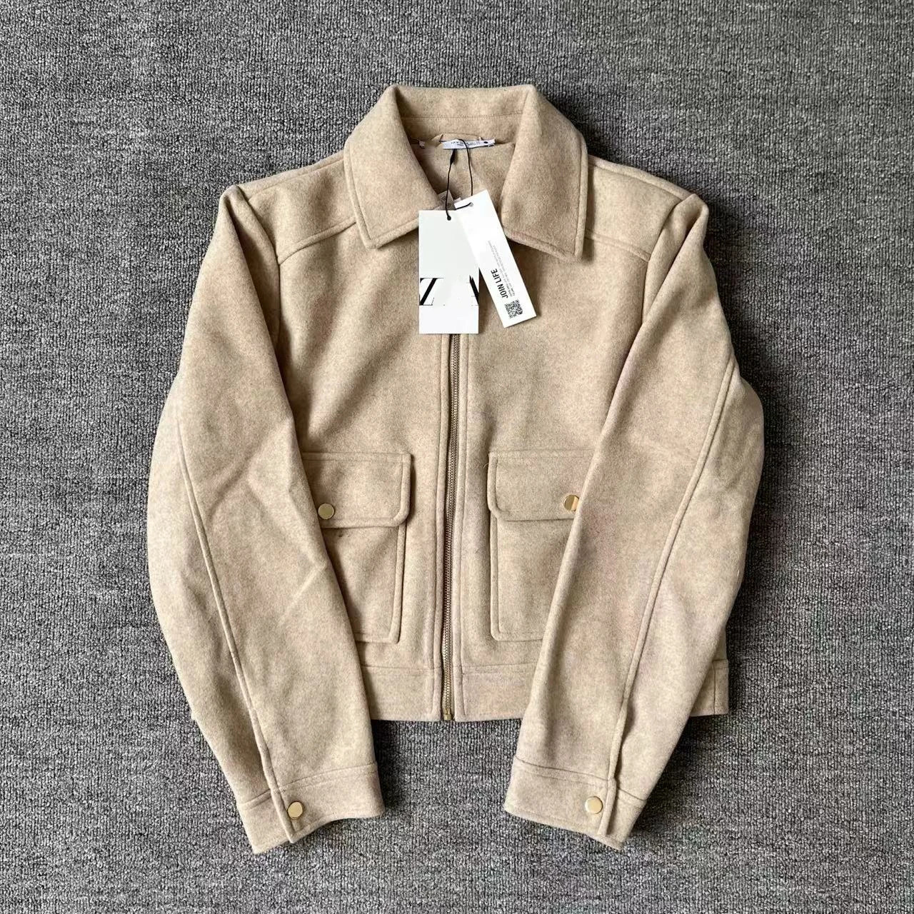 Taop Za Autumn Womens Clothing Style Commuting Leisure Simple Zipper Decoration Soft Short Jacket Coat 241011