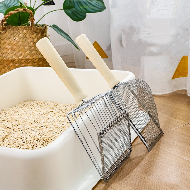Large cat litter shovel stainless steel integrated cat litter box iron shovel metal fine hole spatula