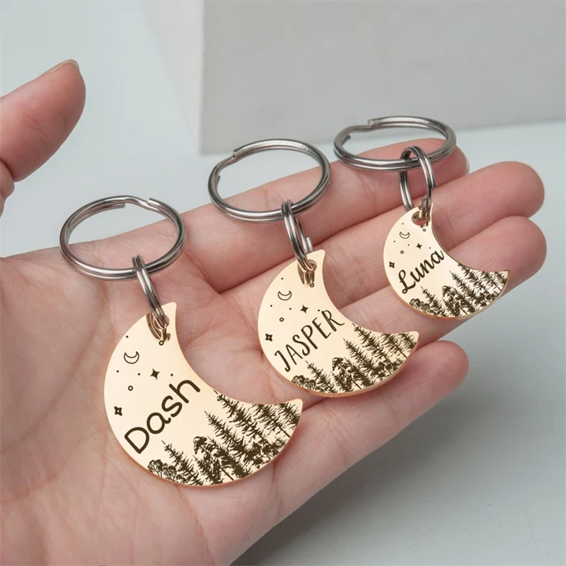 Personalized Moon Pet ID Tags Woods and Stars Dog Cat Tag Custom Name Number Dog ID Collar for Puppy Kitten Pet Accessories