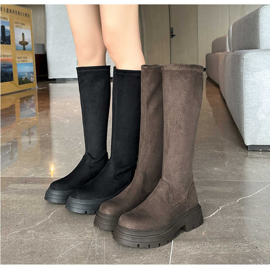 Fashion Boots Womens Long Boots Autumn Winter Thick Martin Boots Soled High Tube Elastic Slim Boots Long Boots Women Shoes 240826
