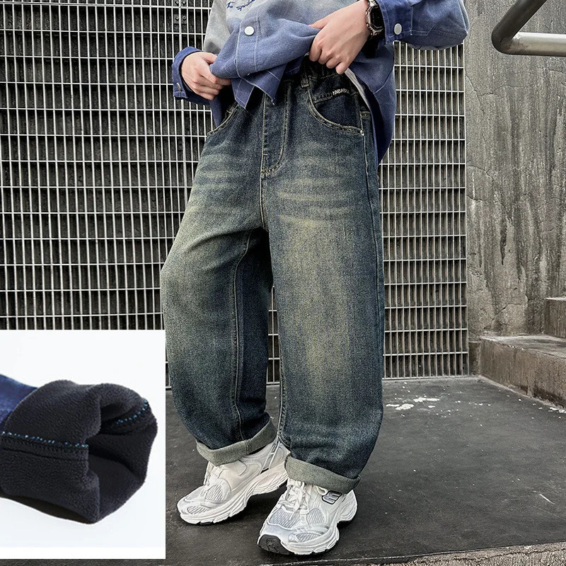 Big boy winter insulated jeans children Trouthers childrens clothing school boys children warm clothing teenagers underwear jeans 241008