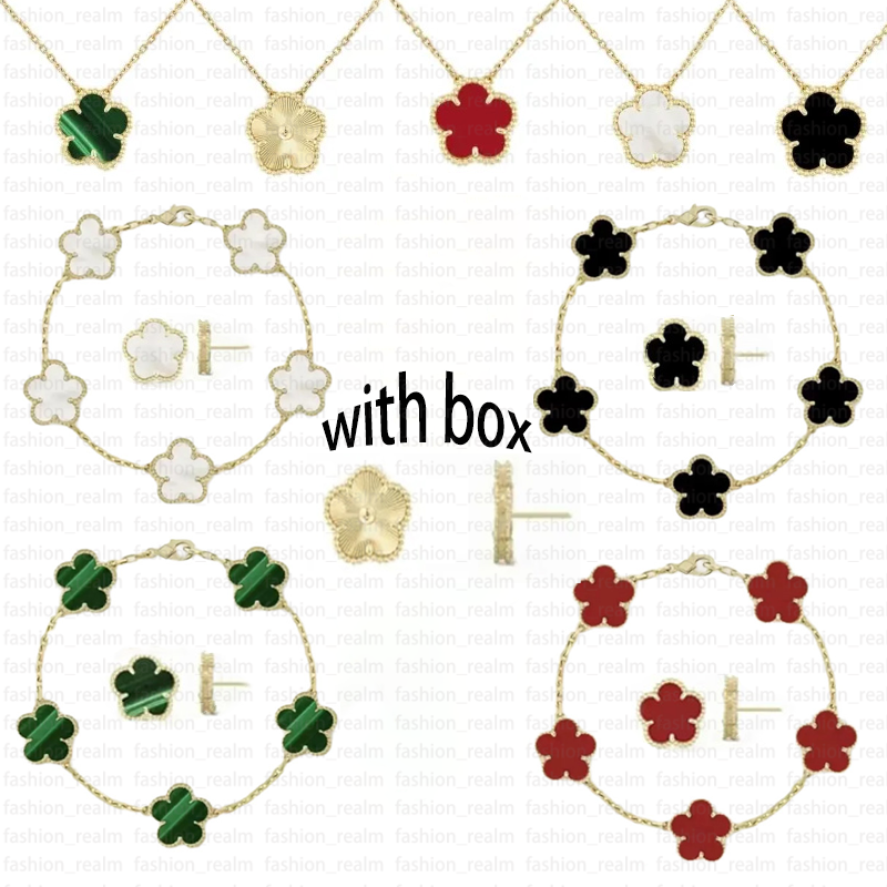Clover Jewelry Designer pendant necklace charm bracelet stud earring leaf flower pearl stainless steel gold silver plated link chain jewlery for womens wed With Box