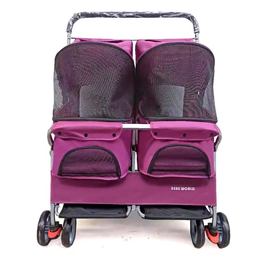 New Style Portable Dog Foldable Pet Stroller Two-seater Pet Car