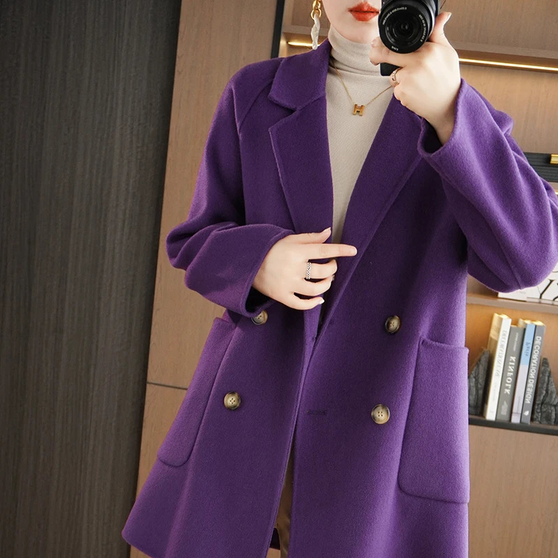 Autumn And Winter Solid Color Wool Woolen Coat For Women Single Breasted Outerwear Korean Version Top 240930