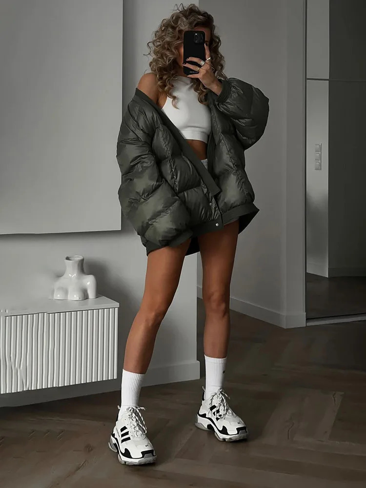 Womens clothing y2k autumn and winter V-neck bedding bread jacket womens jacket thick and warm jacket 241009