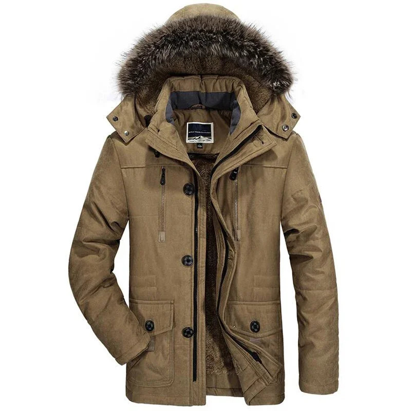 Mens plus size winter jacket cotton apron warm Parka jacket casual faux fur hooded wool long mens jacket windproof Parka 241007