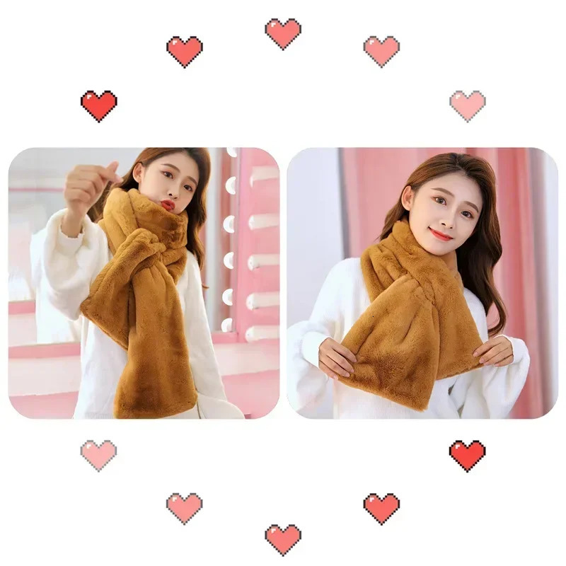 Korean rabbit fur scarf for winter warmth thick double-sided collar elegant womens plush scarf solid color collar protector 241007
