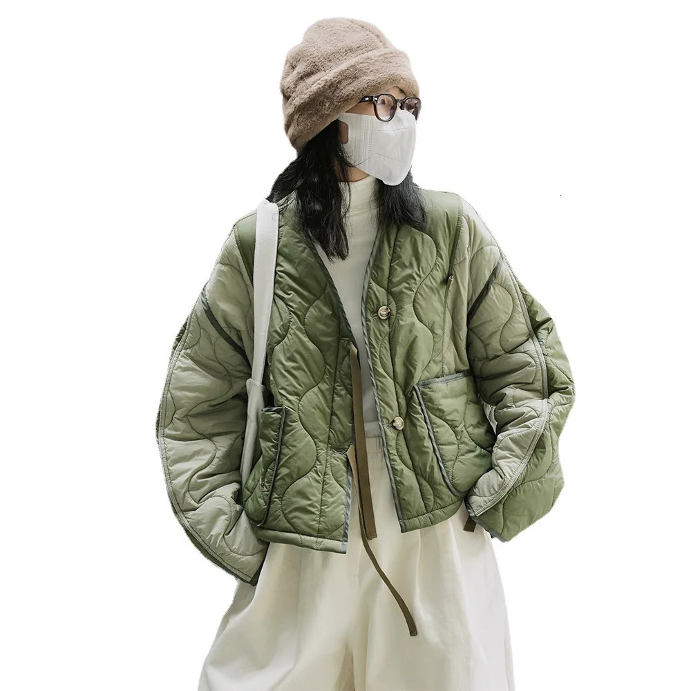 Light Casual Warm Jacket Winter Clothe Parka Vneck Singlebreasted Female Coat Outwear Solid Women Top Short 240930