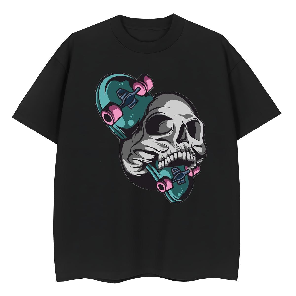 Classic Women T Shirts 230g Pure Cotton Breathable Crew Neck Summer Casual skull Woman Tshirt Free Shipping Black Oversized Tee Shirt