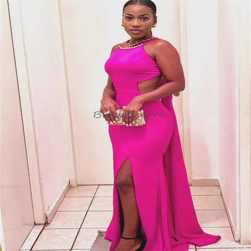 Stunning Hot Pink Black Girls Prom Dresses With Slit 2025 Beaded Mermaid Sexy Evening Dress Backless Plus Size South African Dance Formal Occasion Rob