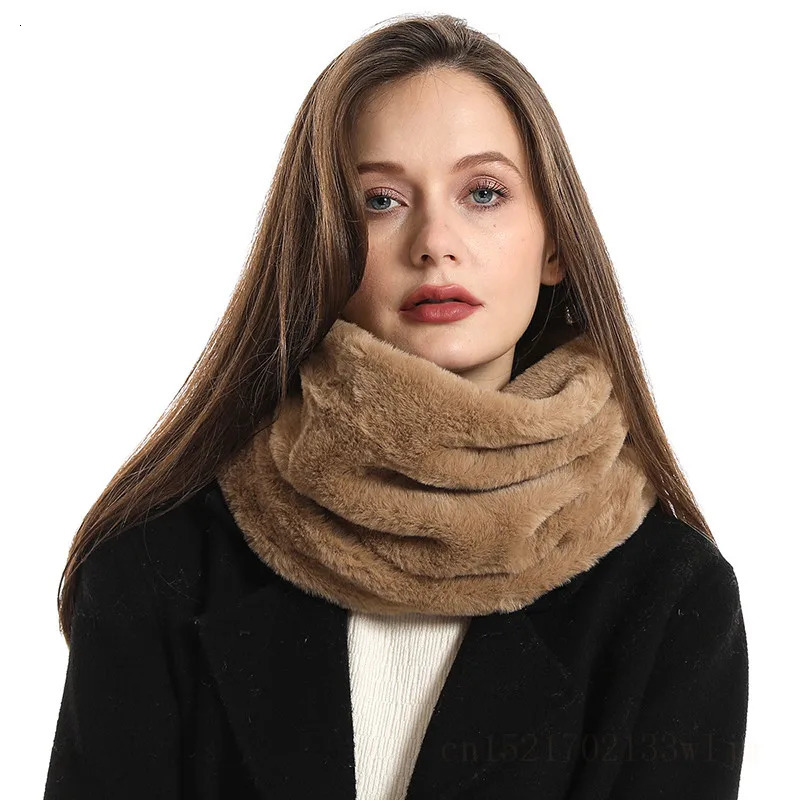 Fashionable fur neck warm scarf winter unisex two door hiking thick solid plush ring scarf for childrens bicycles peeking collar 241007