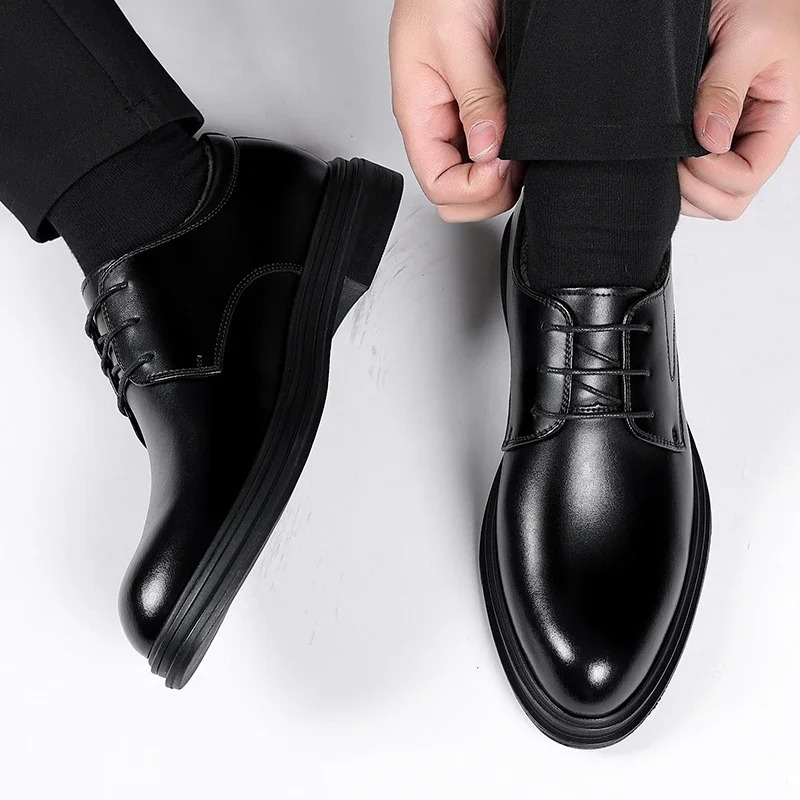 Winter mens shoes elevator shoes warm fur casual classic business high leather shoes 8CM 6CM Moccasins taller mens shoes 241007