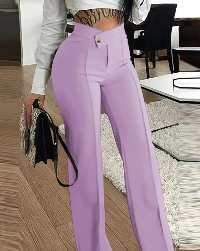 Womens City Elegant Trouser 2024 Spring/Summer Latest Button Straight Legal Work Pants Casual High Waist Versatile Pants 241010