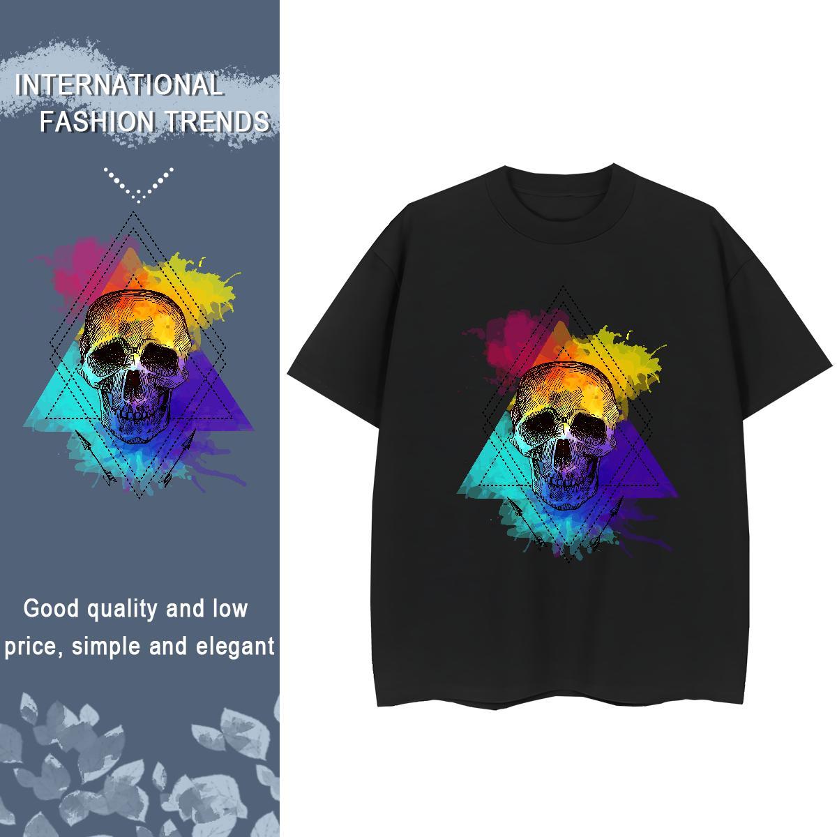 2024 DIY T Shirt For Woman 230g 100% Cotton Short Sleeve O-Neck Street Wear skull Tshirt for Man Woman Female DIY Anime Printed Tshirts