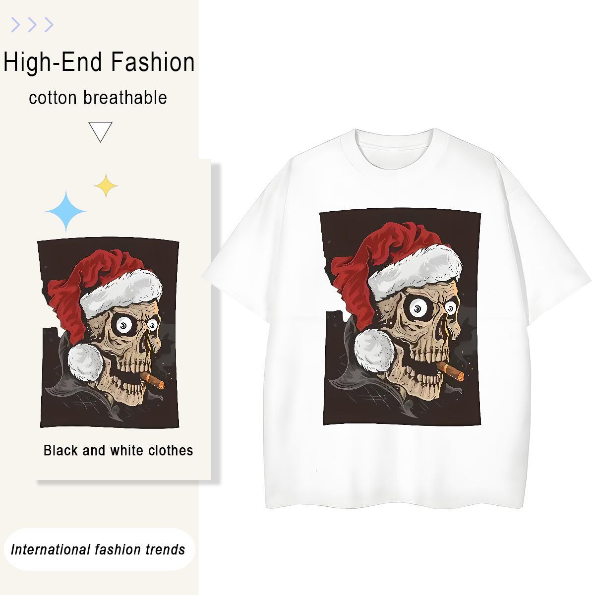 New T-Shirts 230g 100% Cotton O-Neck Short Sleeve Hip Hop skull Couples T Shirts Lady Customized Top Tees