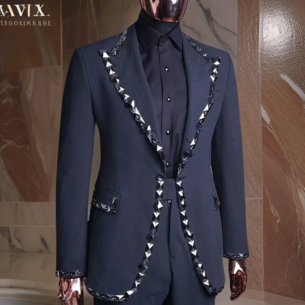 Beads Wedding Suits For Men Prom Notched Lapel Blazer Set 2 Pcs Groom Tuxedo Fashion Costume Jacket With Pants 2024