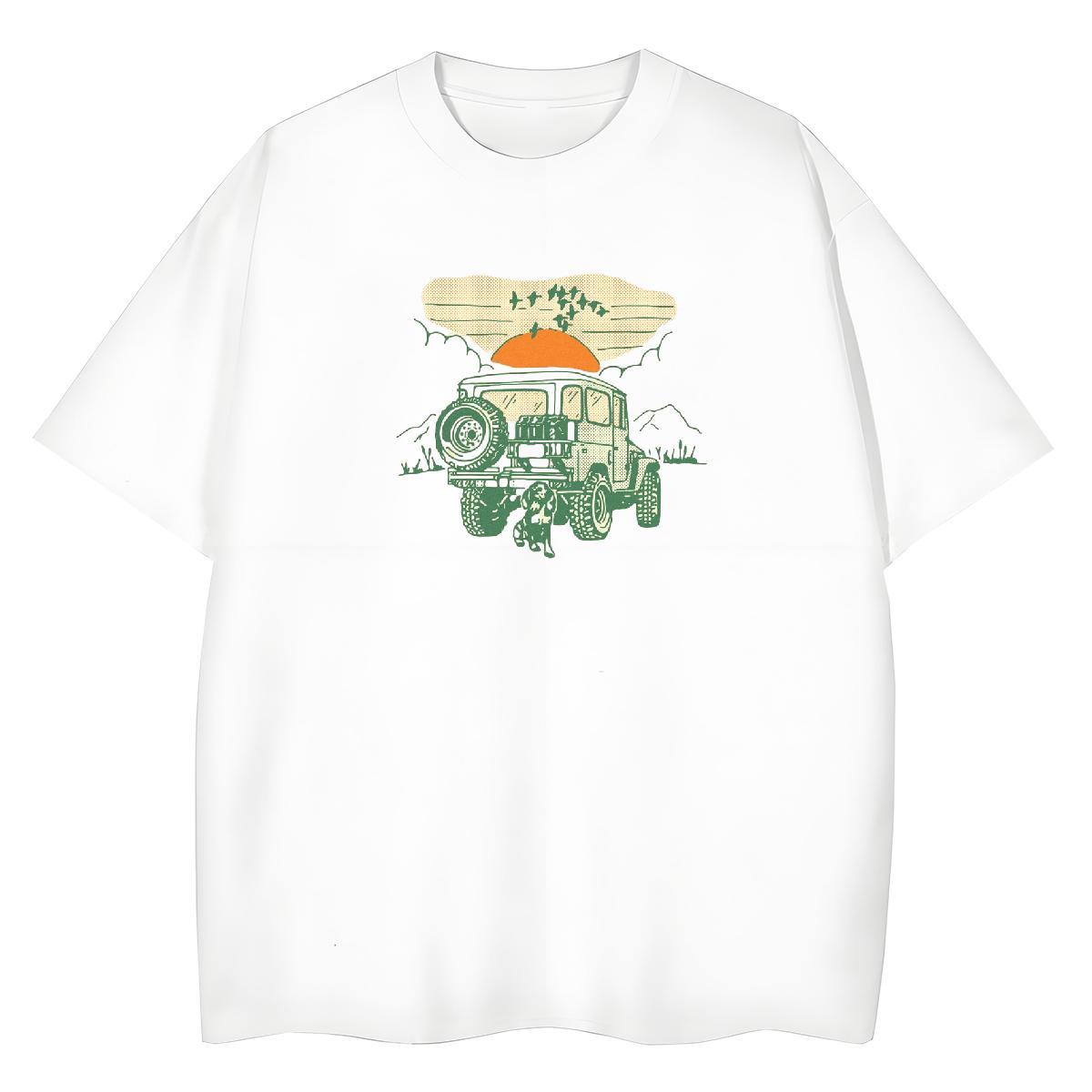 Custom Womens T Shirts 230g Cotton Comfortable Summer Casual car Woman Tshirt Popular Cartoon Floral Printing Polos