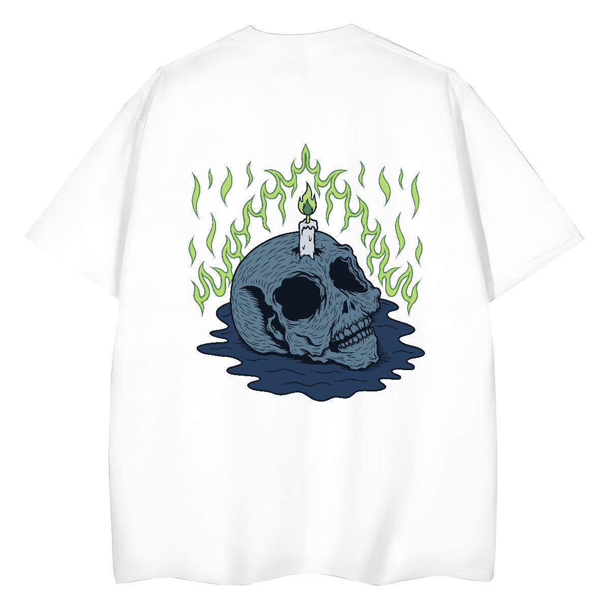 2024 DIY T-Shirts 230g Pure Cotton Breathable High Street Hip Hop skull Couples T Shirts Unisex Cartoon Print Clothings