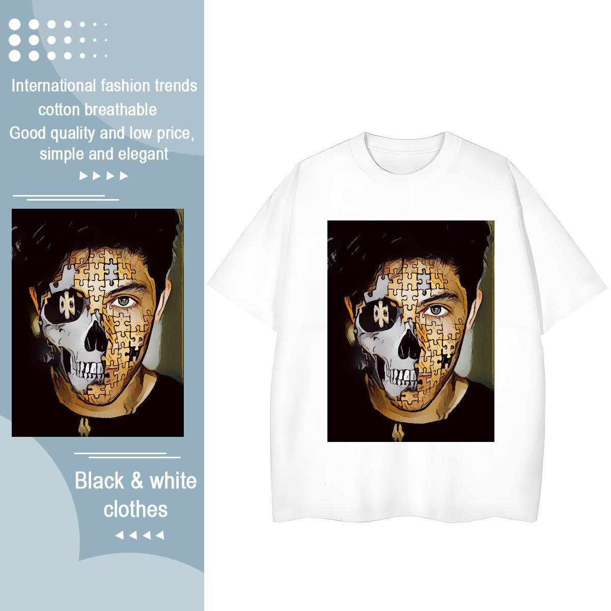 Brand T shirt 230g Pure Cotton Crew Neck Breathable High Street Hip Hop skull Unisex Tshirts Popular Graphic Top Shirts