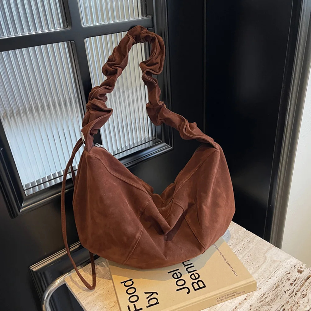 Women Fashion Concise Texture Suede Velvet Soft Handbag Vintage Large Capacity Tote Hobos Bag ShoulderBag Daily Office y241011