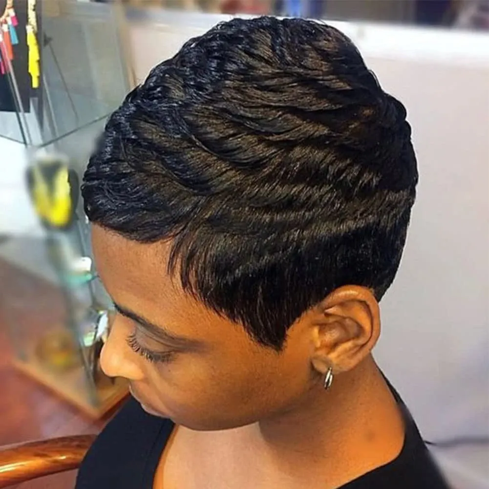 Human hair non-lace glueless wig full machine wig Synthetic Wigs Cosplay Wigs Short Pixie Cut Wigs for Black Women with short African curly hair