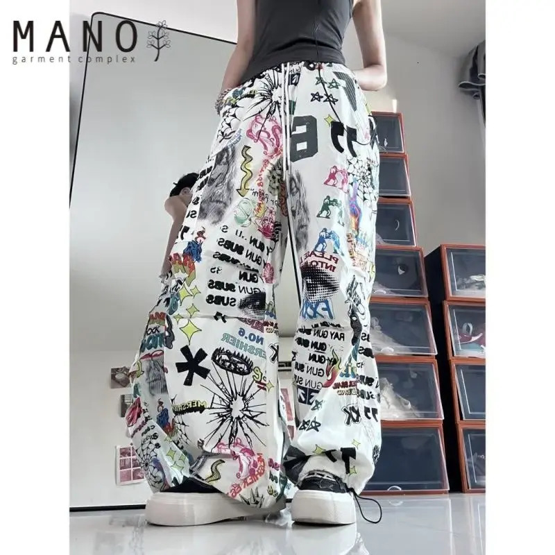 Hip hop retro graffiti wide legs for men and women loose trend casual painting Korean students trend 241007