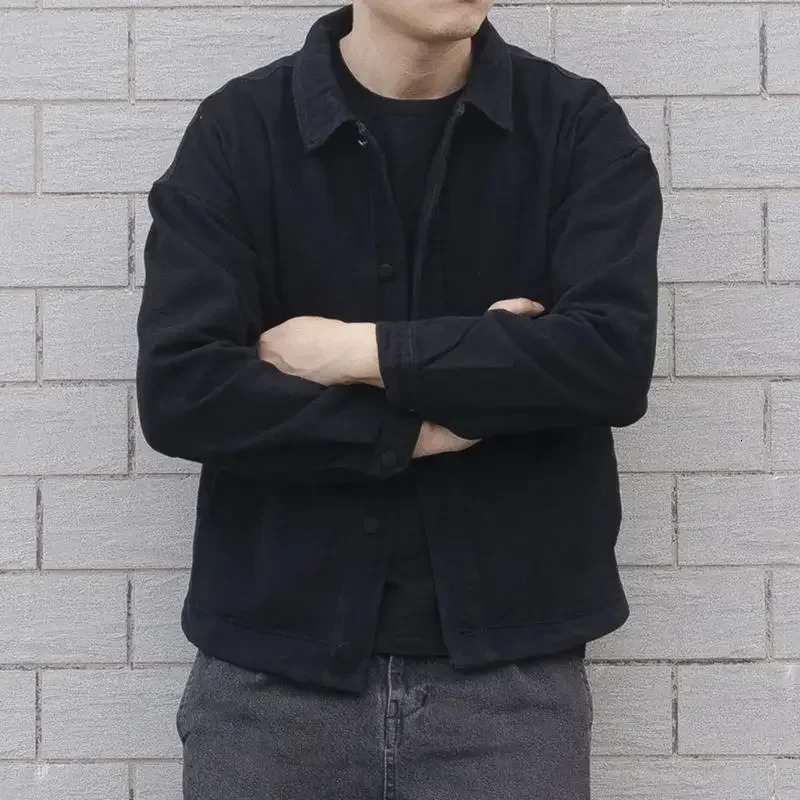 Mens Denim Jacket Black Solid Color Male Jean Coats Autumn Fashion G Loose Low Cost Winter Outerwear Fast Delvery Large Size L 241011