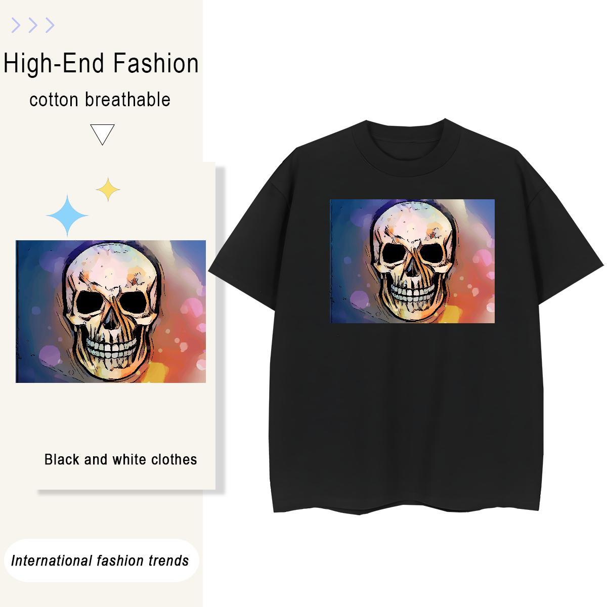 2024 Womens T Shirts 100% Cotton 230g Breathable Short Sleeve Street skull Couples T Shirts Female Floral Print Top Tees