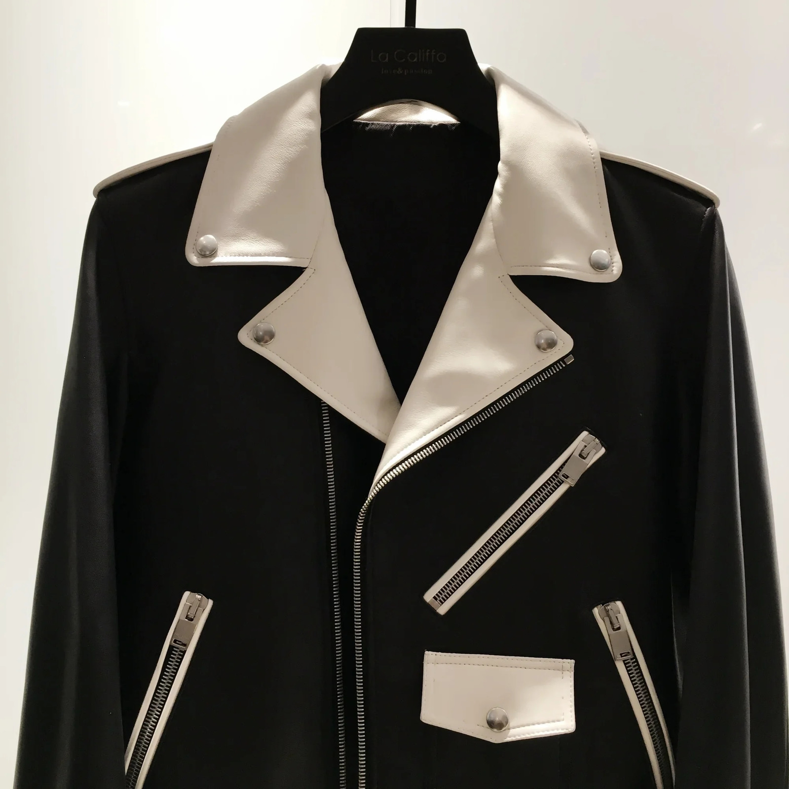 Motorcycle Black and White Leather Jacket Korean Edition Lover Fashion 241011