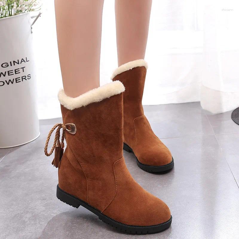 Boots Ankle For Women Snow Female Round Toe Winter Suede Mid-Calf Botas Feminina Sdc45