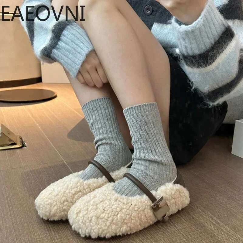 Spring Women Warm Cotton Flat Fashion Round Toe Shallow Slip On Ladies Ballerinas Soft Casual Outdoor Laofer Shoes free shipping shoes