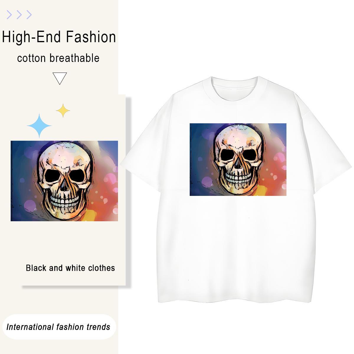 2024 Womens T Shirts 100% Cotton 230g Breathable Short Sleeve Street skull Couples T Shirts Female Floral Print Top Tees