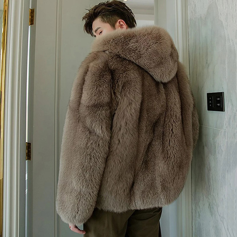 PFNW Autumn Winter Fashion Hooded Short Fur Coats For Men Fox Fur Warm Soft Fuax Fur Loose Fit Jacket 12C1159 241011