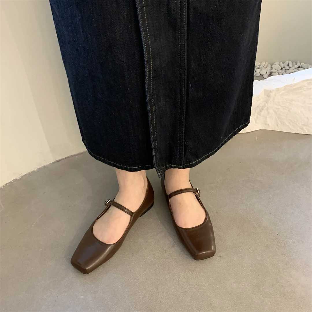 2024 Spring New Women Mary Jane Shoes From Square Toe Shallow Slip Ladies Flat Shoes Soft Sole Outdoor Dress Ballerina Y250221