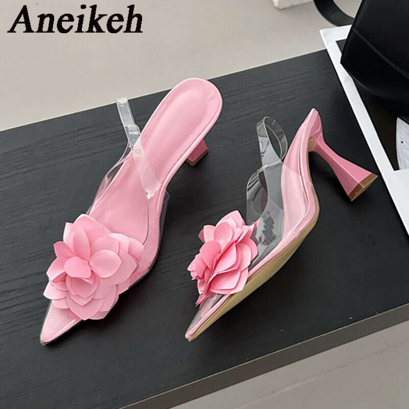 Aneikeh Women's Silk wer Decorative Single Shoes 2024 Sexy Transparent PVC Pointed Sgbac High Heels Party Dress atos