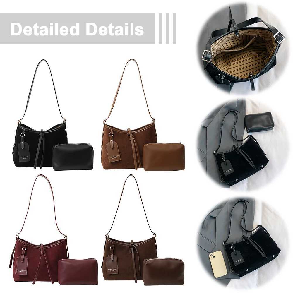 Ladies Suede Shoulder Bag with Interior Pocket Retro Handbag Adjustable Strap Trendy Bucket Commuter Travel 241014