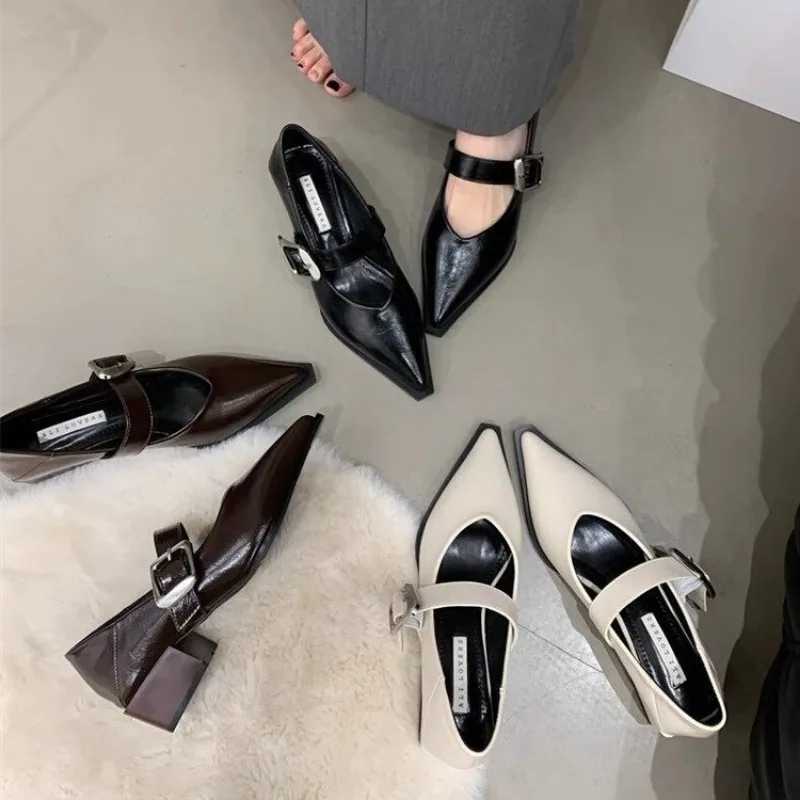 Ladies Shoes on Sale 2024 Fashion Shallow Womens Pumps Autumn Pointed Toe Buckle Solid Dress Chunky Heels Office Ladies ShoesLX241014