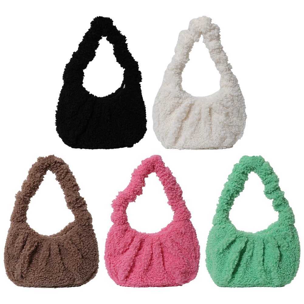 Furry Tote Bag Small Ruched Hand Purse Lambswool Cute Mini Faux Fur Winter Fuzzy Pursess and Handbag for Ladies Lady 241014