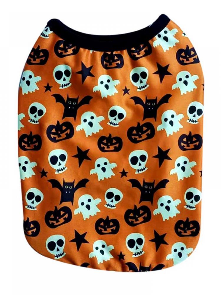 Summer Clothes Soft No Burrs Outfit Halloween Theme Cute Skull Printed Dog Vest Shirt Pet for Puppy Cat Apparels, 5 Sizes