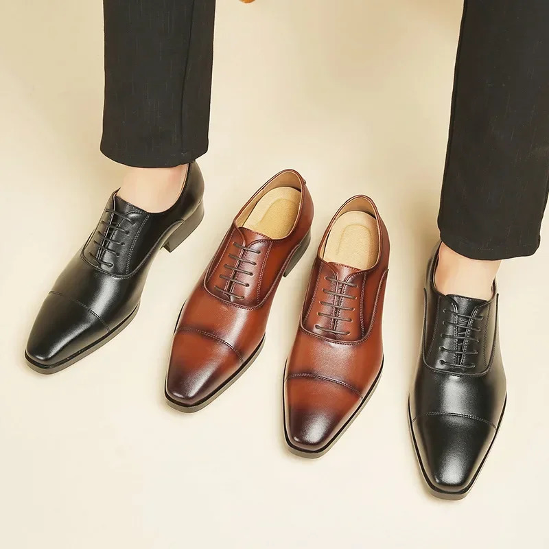 High Quality Italian Oxford Shoes for Men Genuine Leather Wedding Shoes Classic Square Toe Dress Shoes Plus Size 39-47 241014