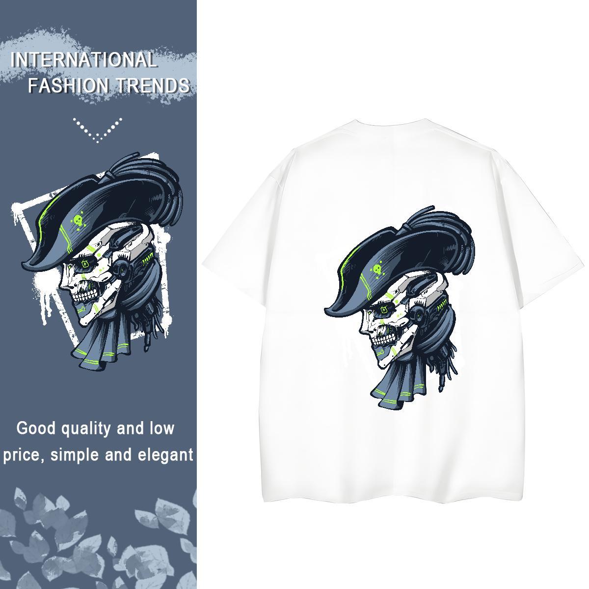 DIY T-Shirts for Women 230g Cotton Breathable Short Sleeve Casual skull Lady T shirt Soft Cartoon Printing L-4XL Clothings