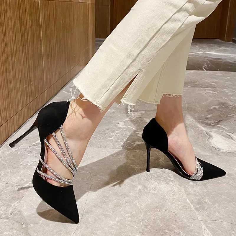 Pointed Toe Pumps Women Sexy Crystal Party Stiletto High Heels Wedding Suede Lady Heels Trendy Designer Office Work Woman ShoesLX241014