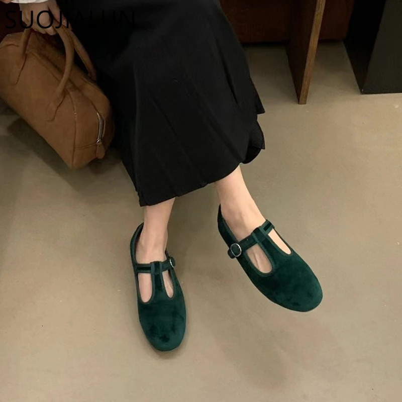 SUOJIALUN New Autumn Women Fashion Round Toe Slip On Ladies Elegant Mary Jane Soft Flat Heel Ballerinas Shoes 241014