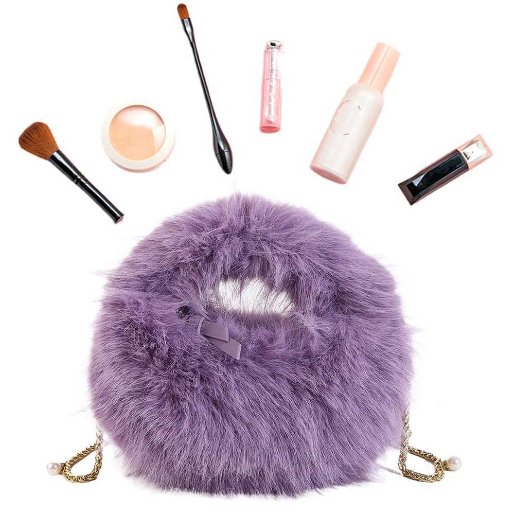 Faux Fox Fur Shoulder Bag with Chain for Ladies Crossbody Pearl Clutch Purse Hobo Work Travel 241014