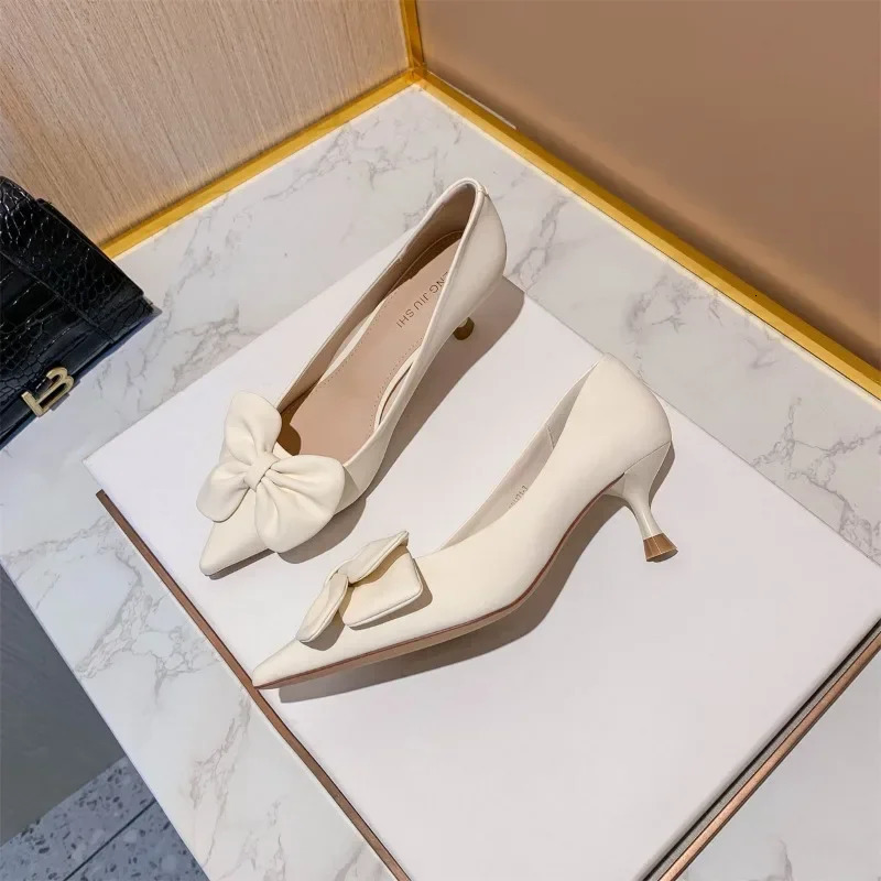 Bow-knot Womens Pumps Fashion Slip-on High Heels Sexy Pointed Office Shoes Solid Color Shoes Modern Party Dress Pumps 241014