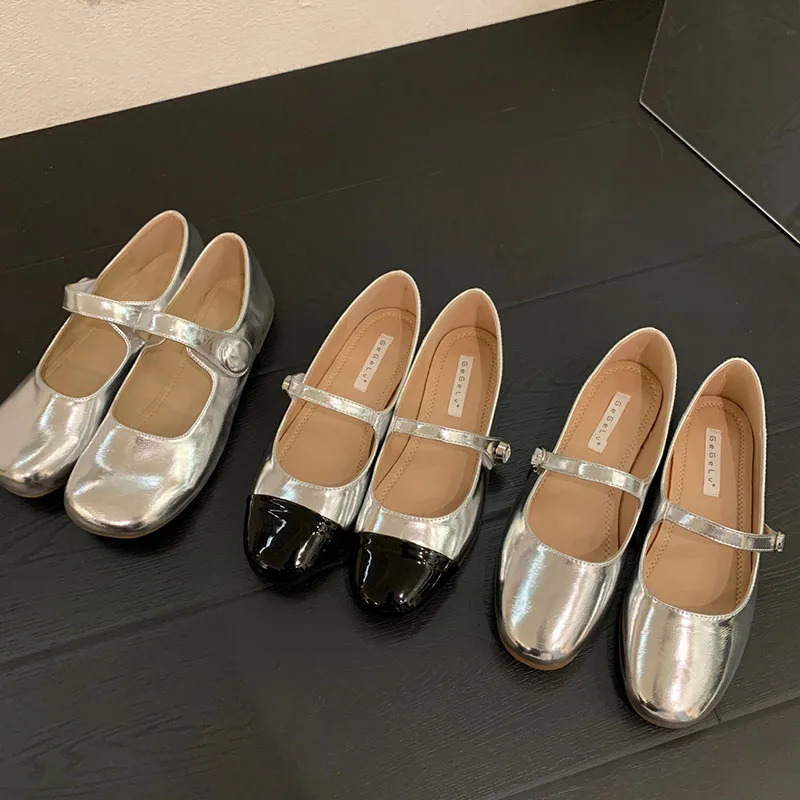 SliveSpring Women Flat Fashion Gold Round Toe Sahllow Ladies Elegant Mary Jane Shoes Soft Dress Ballerinas 241014